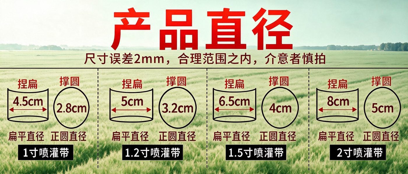 微喷灌带尺寸图（捏扁/撑圆直径对照）